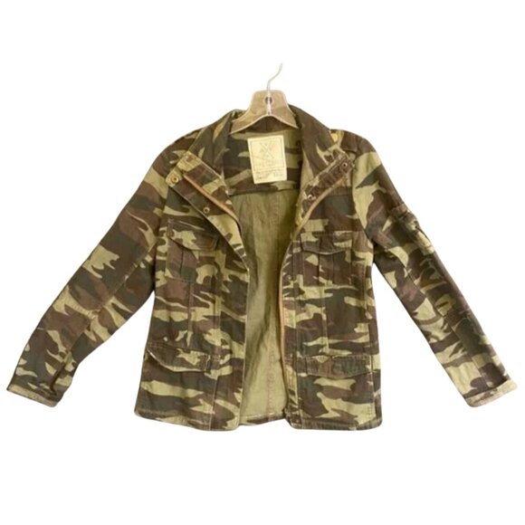Green Camouflage Zip Up Military Jacket Size Small. Brand: Angel Kiss. 5 pocket. - Picture 1 of 8